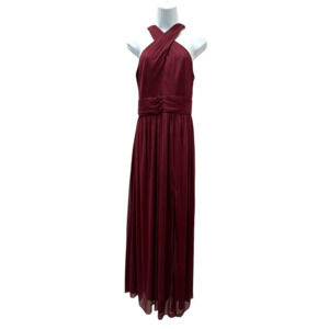 DB Studio Burgundy Formal Dress Halter Chiffon Maxi Bridesmaid Gown Size 8